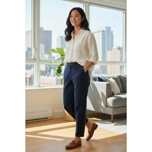 Vintage Navy Trousers Women's Size 14-High Waist-Pleated Classic Career Pants